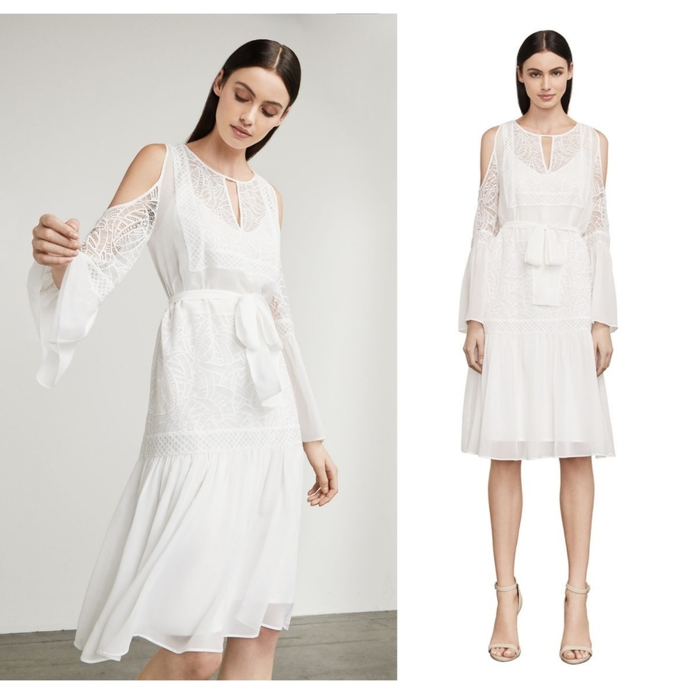 BCBGMaxAzria Evee Cold Shoulder Silk Lace Dress XXS